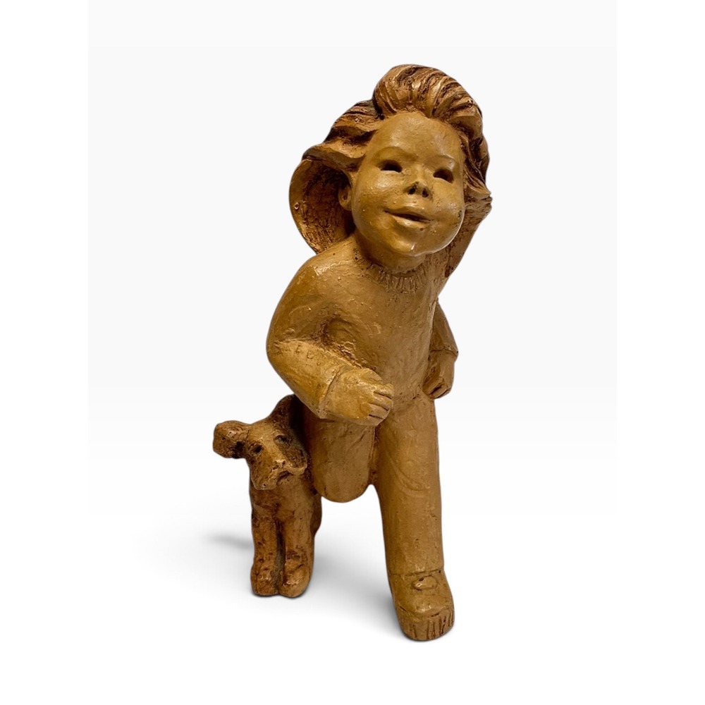 Vintage Lee Bortin Originals Running Girl with Dog Clay Sculpture 9in Brown